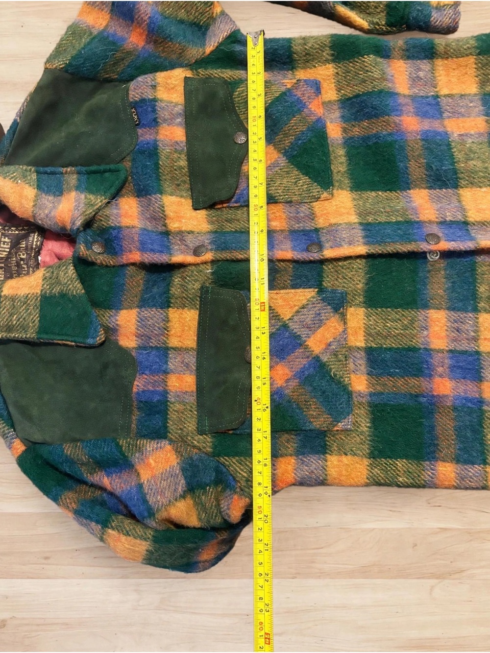 Vintage 70s Sportchief Plaid Shacket Womens S Hunting Jacket Wool Suede Yoke - Picture 3 of 3